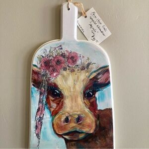 Whimsical Floral Cow Cutting Board Art